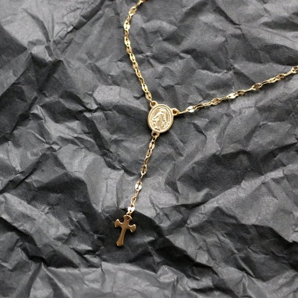 NEW 18K Gold Plated Virgin Mary Holy Cross Drop Necklace - Picture 4 of 11